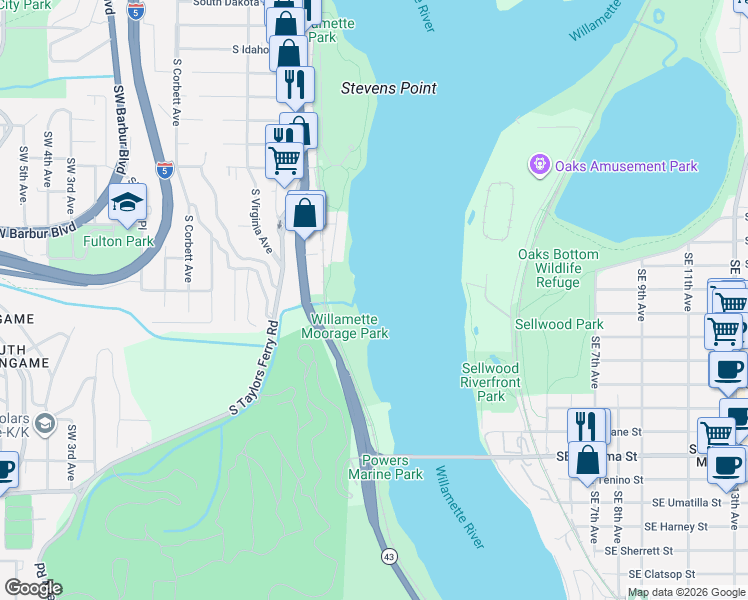map of restaurants, bars, coffee shops, grocery stores, and more near in Portland