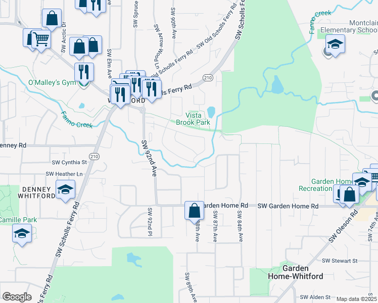 map of restaurants, bars, coffee shops, grocery stores, and more near 8830 Southwest Oak Lane in Portland
