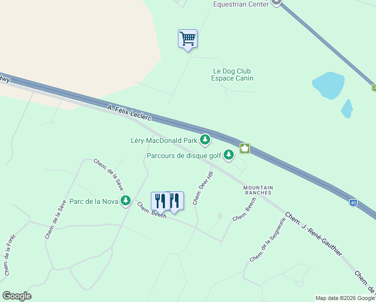 map of restaurants, bars, coffee shops, grocery stores, and more near Chemin J.-René-Gauthier in Vaudreuil-Soulanges