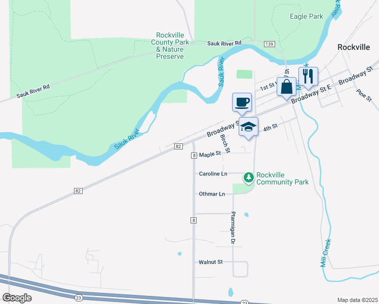 map of restaurants, bars, coffee shops, grocery stores, and more near 314 County Road 8 in Rockville
