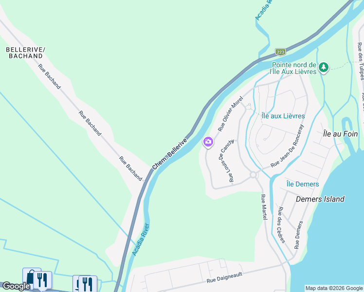 map of restaurants, bars, coffee shops, grocery stores, and more near 2345 Chemin Bellerive in Carignan