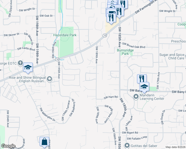 map of restaurants, bars, coffee shops, grocery stores, and more near 18969 Southwest Wildcat Lane in Aloha