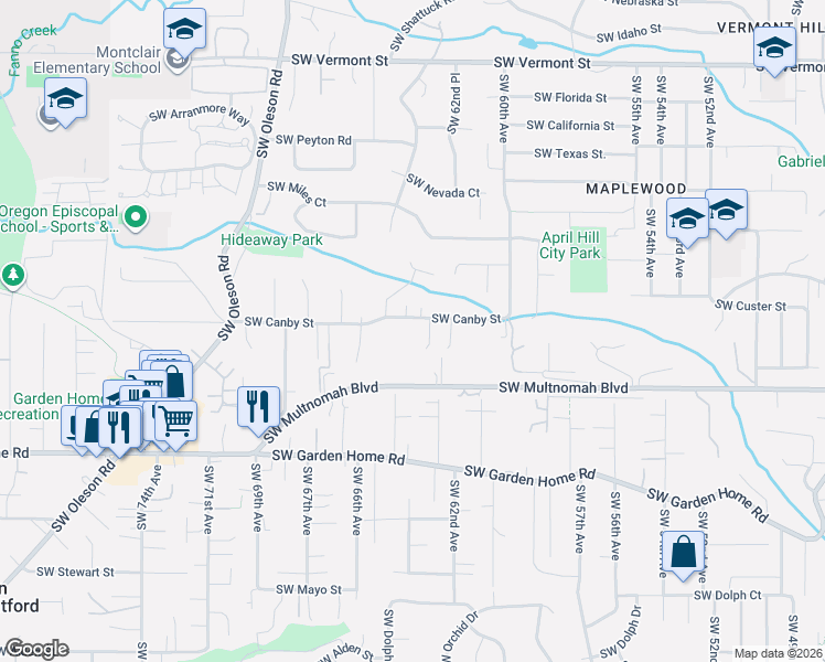 map of restaurants, bars, coffee shops, grocery stores, and more near 6316 Southwest Canby Street in Portland