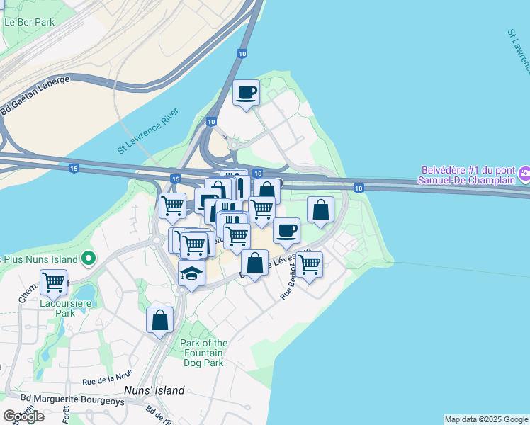 map of restaurants, bars, coffee shops, grocery stores, and more near in Montreal