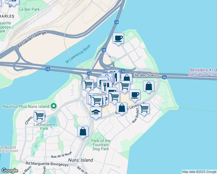 map of restaurants, bars, coffee shops, grocery stores, and more near in Montreal