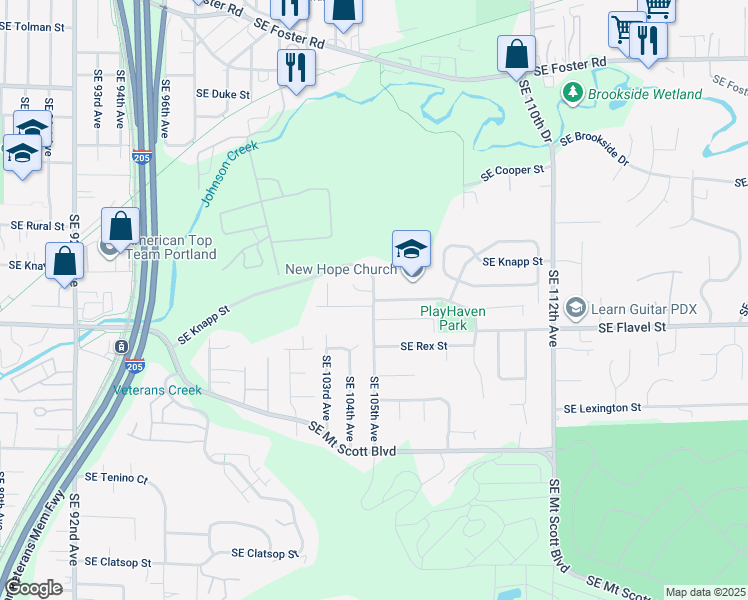 map of restaurants, bars, coffee shops, grocery stores, and more near Southeast Henderson Street in Portland