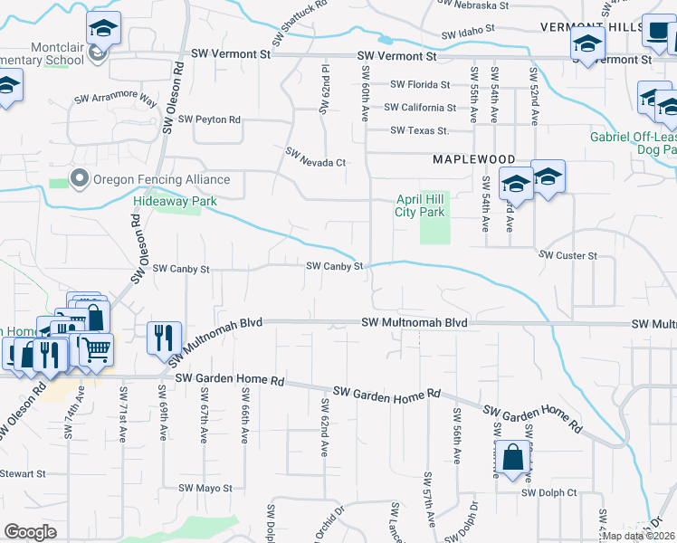 map of restaurants, bars, coffee shops, grocery stores, and more near 6118 Southwest Canby Street in Portland