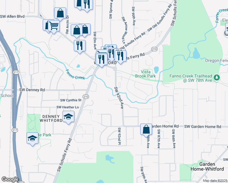 map of restaurants, bars, coffee shops, grocery stores, and more near 7015 Southwest 92nd Avenue in Portland
