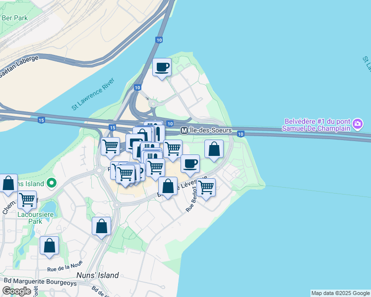 map of restaurants, bars, coffee shops, grocery stores, and more near in Montreal