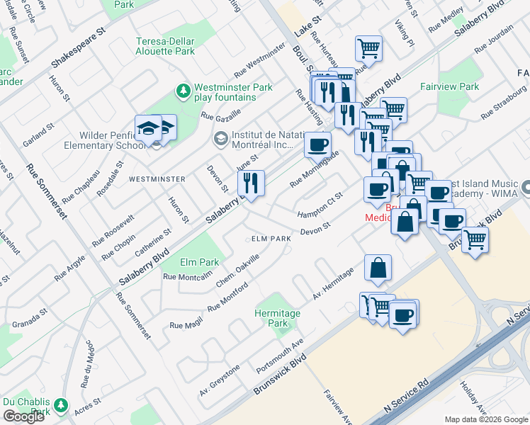 map of restaurants, bars, coffee shops, grocery stores, and more near 476 Rue Devon in Dollard-des-Ormeaux