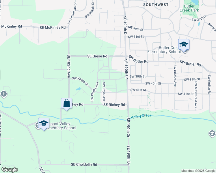 map of restaurants, bars, coffee shops, grocery stores, and more near 7201-7635 Southeast 190th Drive in Gresham