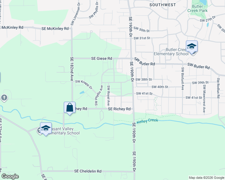 map of restaurants, bars, coffee shops, grocery stores, and more near 7201-7635 Southeast 190th Drive in Gresham