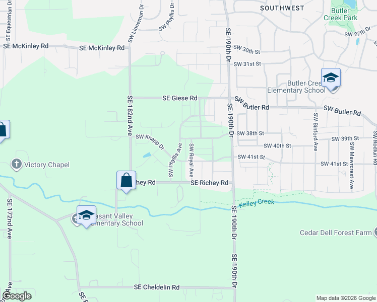 map of restaurants, bars, coffee shops, grocery stores, and more near 4011 Southwest Royal Avenue in Gresham