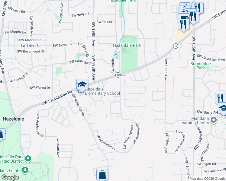 map of restaurants, bars, coffee shops, grocery stores, and more near 6995 Southwest 195th Avenue in Aloha