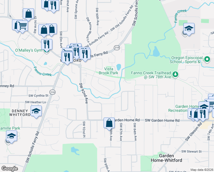 map of restaurants, bars, coffee shops, grocery stores, and more near 8835 Southwest Oak Lane in Portland