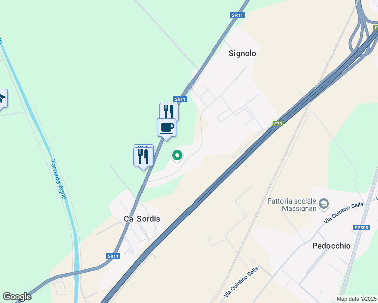 map of restaurants, bars, coffee shops, grocery stores, and more near 23 Via Cà Sordis in Ca' Sordis