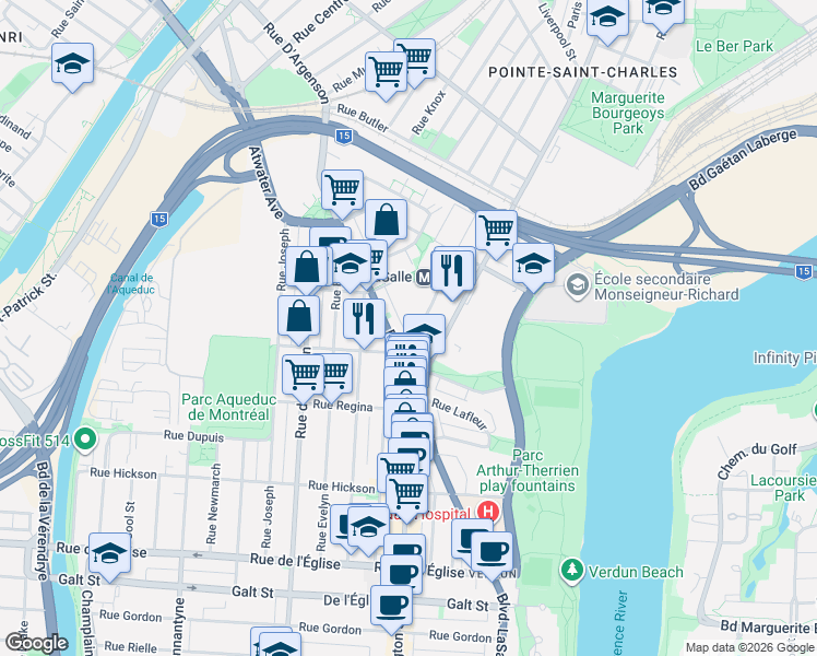 map of restaurants, bars, coffee shops, grocery stores, and more near 3477 Rue de Rushbrooke in Montrã©Al