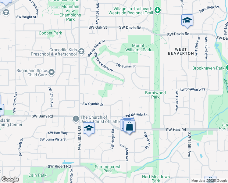 map of restaurants, bars, coffee shops, grocery stores, and more near 6945 Southwest 166th Terrace in Beaverton