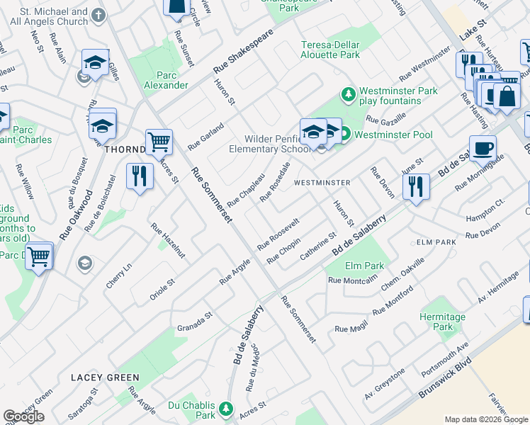 map of restaurants, bars, coffee shops, grocery stores, and more near 204 Rue Bayonne in Dollard-des-Ormeaux