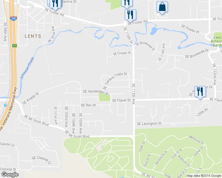 map of restaurants, bars, coffee shops, grocery stores, and more near 10838 Southeast Henderson Drive in Portland