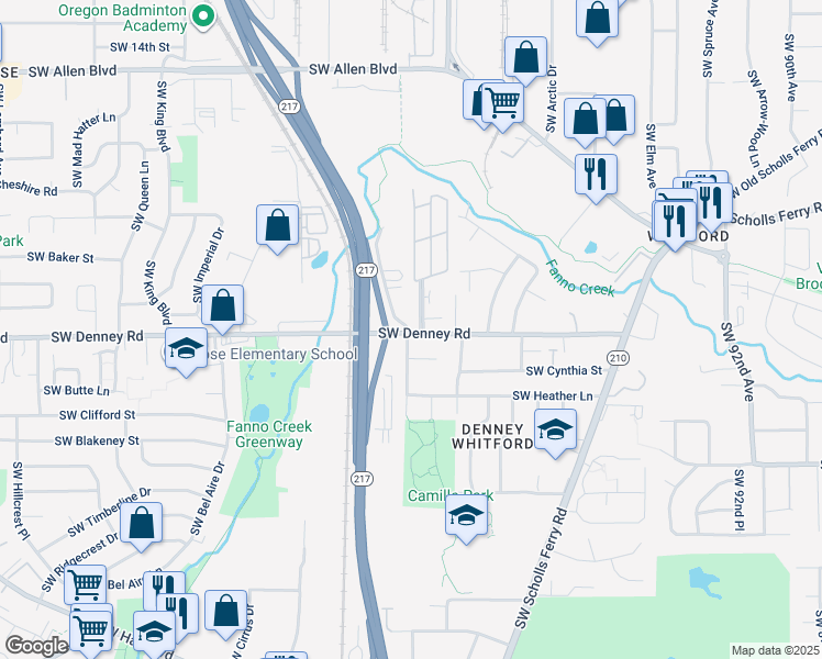 map of restaurants, bars, coffee shops, grocery stores, and more near 6950 Southwest 105th Avenue in Beaverton