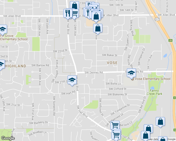 map of restaurants, bars, coffee shops, grocery stores, and more near 12130 Southwest Camden Lane in Beaverton