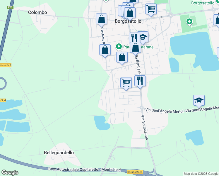 map of restaurants, bars, coffee shops, grocery stores, and more near 8 Via A. Vivaldi in Borgosatollo