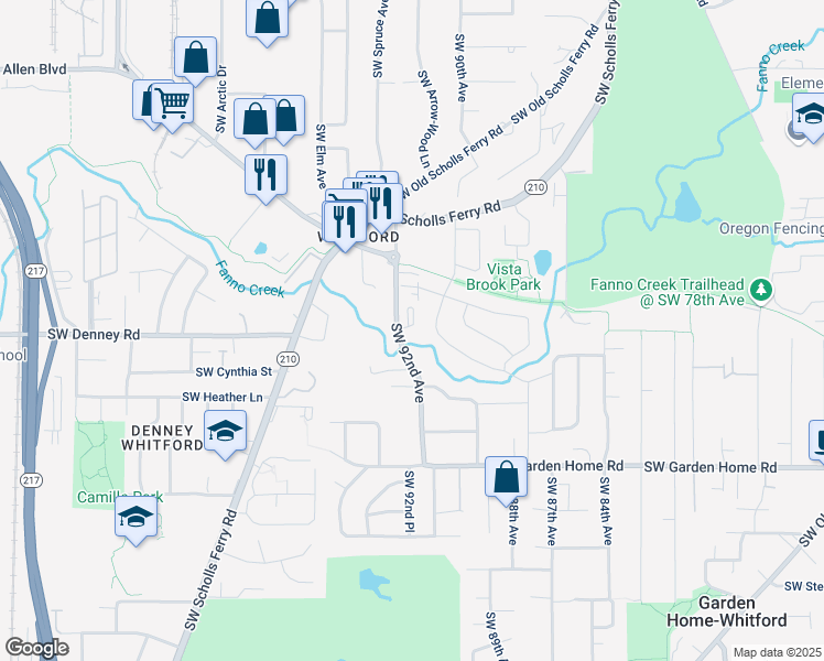 map of restaurants, bars, coffee shops, grocery stores, and more near 7015 Southwest 92nd Avenue in Portland