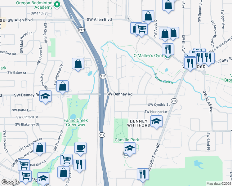 map of restaurants, bars, coffee shops, grocery stores, and more near 6950 Southwest 105th Avenue in Beaverton