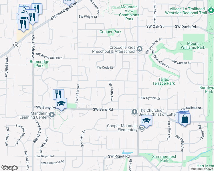 map of restaurants, bars, coffee shops, grocery stores, and more near 6985 Southwest 174th Avenue in Aloha