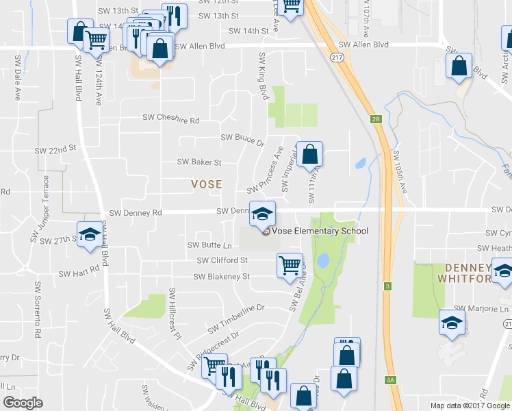 map of restaurants, bars, coffee shops, grocery stores, and more near 11415 Southwest Denney Road in Beaverton