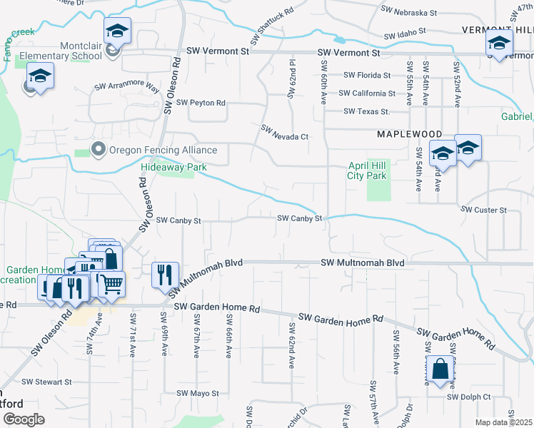 map of restaurants, bars, coffee shops, grocery stores, and more near 6231 Southwest Canby Street in Portland