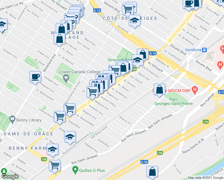 map of restaurants, bars, coffee shops, grocery stores, and more near 2364 Avenue de Melrose in Montréal