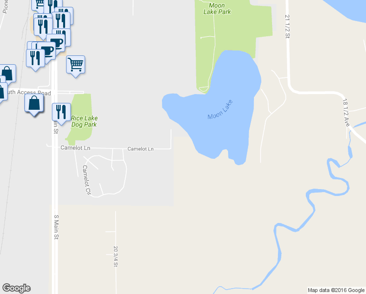 map of restaurants, bars, coffee shops, grocery stores, and more near 2925 Thomas Avenue in Rice Lake