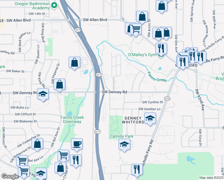 map of restaurants, bars, coffee shops, grocery stores, and more near 6950 Southwest 105th Avenue in Beaverton