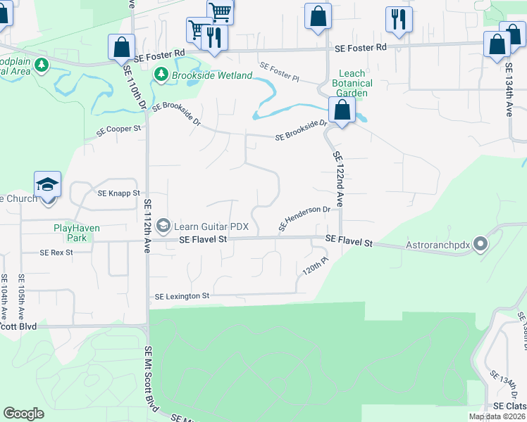 map of restaurants, bars, coffee shops, grocery stores, and more near 7348 Southeast 118th Drive in Portland