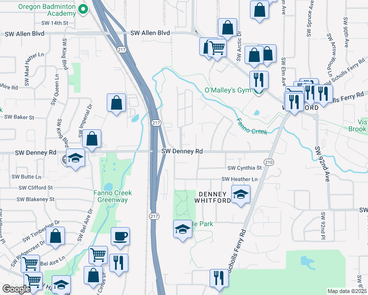 map of restaurants, bars, coffee shops, grocery stores, and more near 6950 Southwest 105th Avenue in Beaverton
