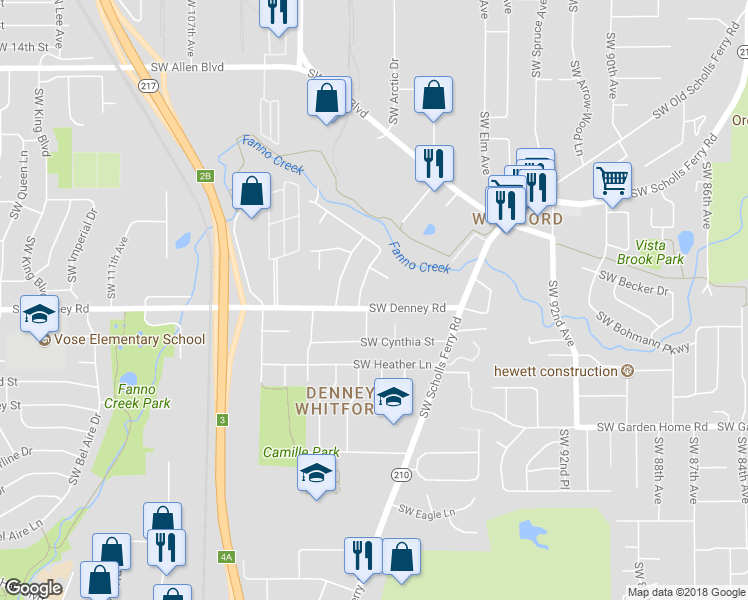 map of restaurants, bars, coffee shops, grocery stores, and more near 9995 Southwest Denney Road in Beaverton
