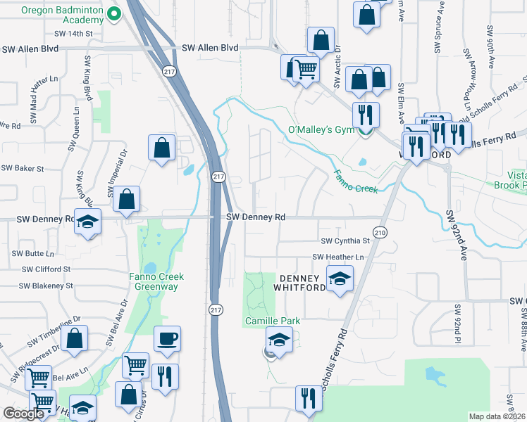 map of restaurants, bars, coffee shops, grocery stores, and more near 6950 Southwest 105th Avenue in Beaverton