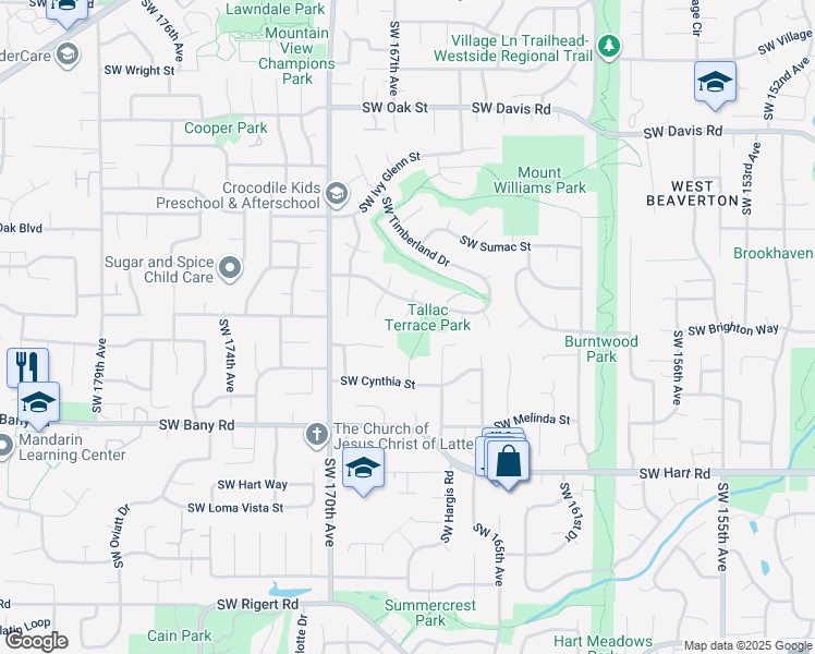 map of restaurants, bars, coffee shops, grocery stores, and more near 6924 Southwest 167th Place in Beaverton