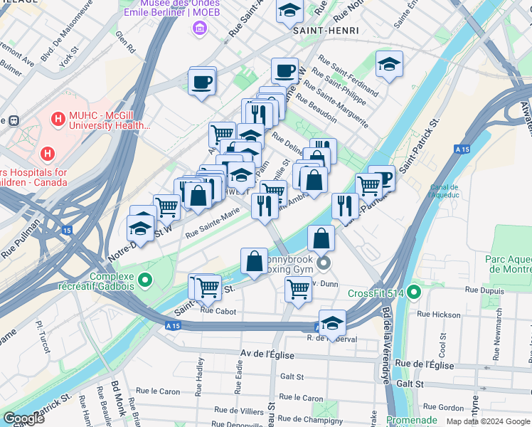 map of restaurants, bars, coffee shops, grocery stores, and more near 4850 Rue Saint-Ambroise in Montréal