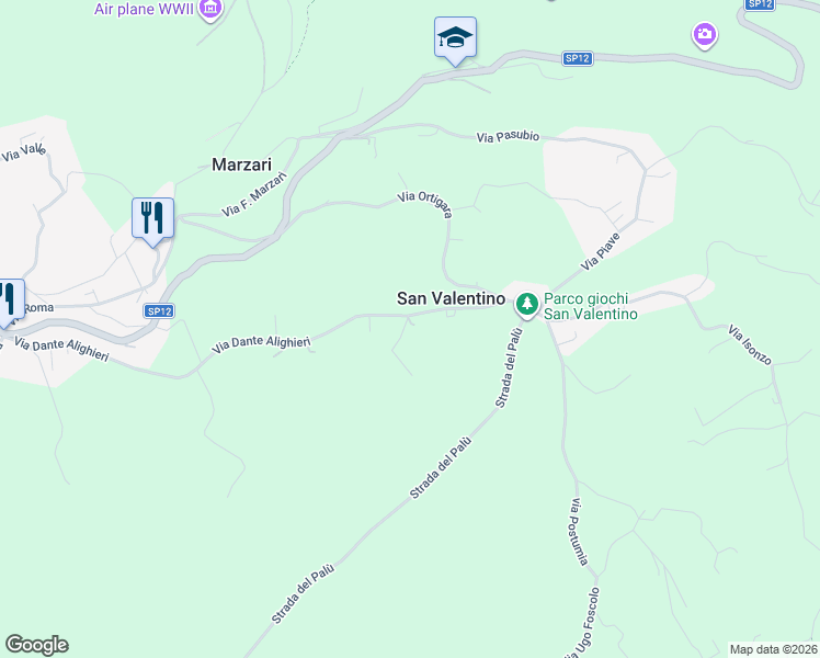 map of restaurants, bars, coffee shops, grocery stores, and more near 136 Via Dante Alighieri in San Valentino