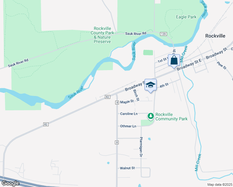 map of restaurants, bars, coffee shops, grocery stores, and more near 314 County Road 8 in Rockville