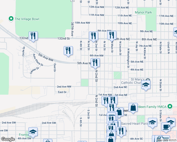 map of restaurants, bars, coffee shops, grocery stores, and more near 299 4th Ave NW in Aberdeen