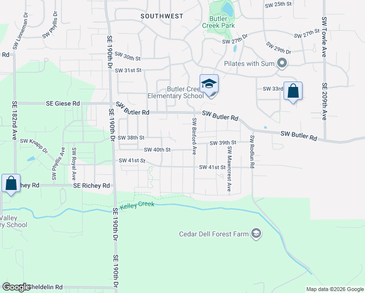 map of restaurants, bars, coffee shops, grocery stores, and more near 2923 Southwest 40th Street in Gresham