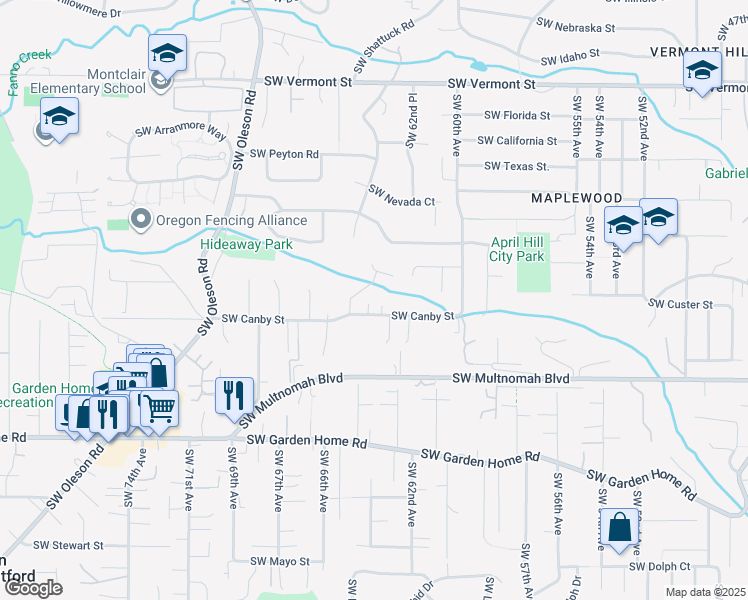 map of restaurants, bars, coffee shops, grocery stores, and more near 6231 Southwest Canby Street in Portland