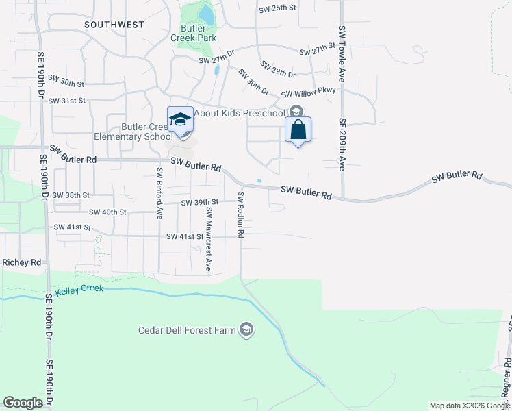 map of restaurants, bars, coffee shops, grocery stores, and more near 3838 Southwest Rodlun Road in Gresham