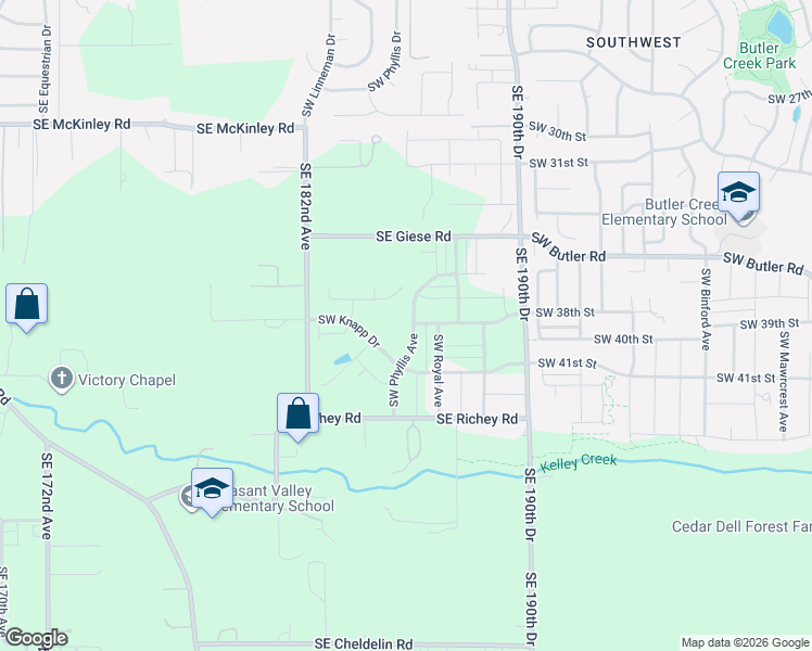 map of restaurants, bars, coffee shops, grocery stores, and more near 18221 Southeast Richey Road in Gresham