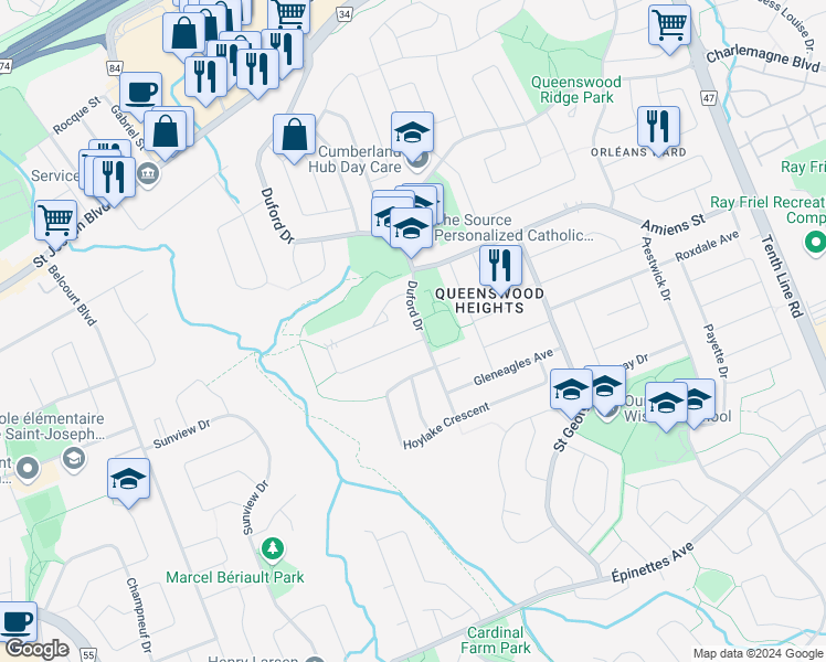 map of restaurants, bars, coffee shops, grocery stores, and more near in Ottawa