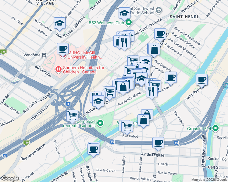 map of restaurants, bars, coffee shops, grocery stores, and more near 5287 Rue Sainte-Clotilde in Montréal